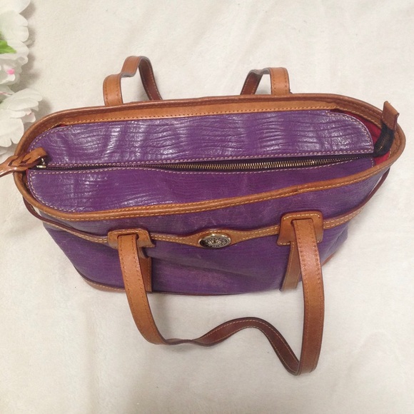 Dooney & Bourke Purple and Light Brown Shoulder Tote Bag - Picture 12 of 16